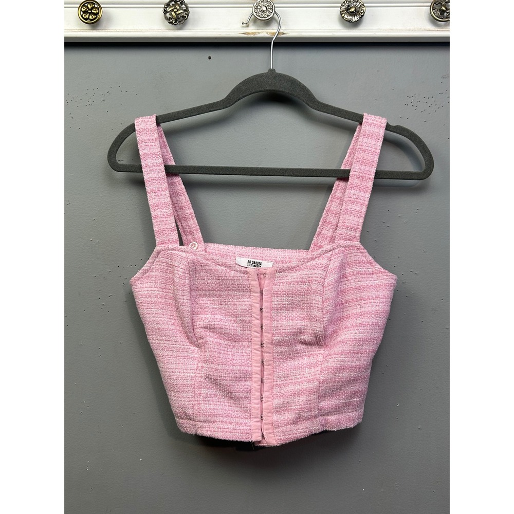 BB Dakota Steve Madden Top Women XS Pink Tweed Corset Crop Bubblegum ‎ Hook Eye